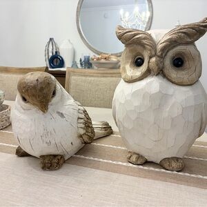 Pier 1 White and Brown Carved Owl and Bird Set